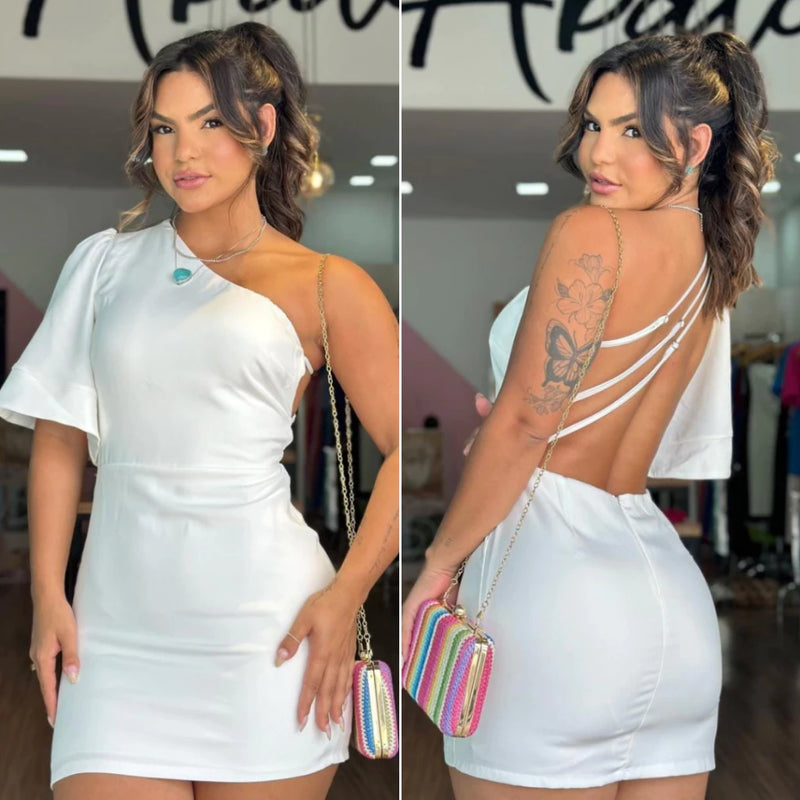 Vestido Alfaiataria Nula manga flare curto tirinhas ajustáveis zíper bojo forrado moda roupas sofisticadas promoção